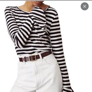 SARA CAMPBELL medium navy & white stripe top bell sleeve